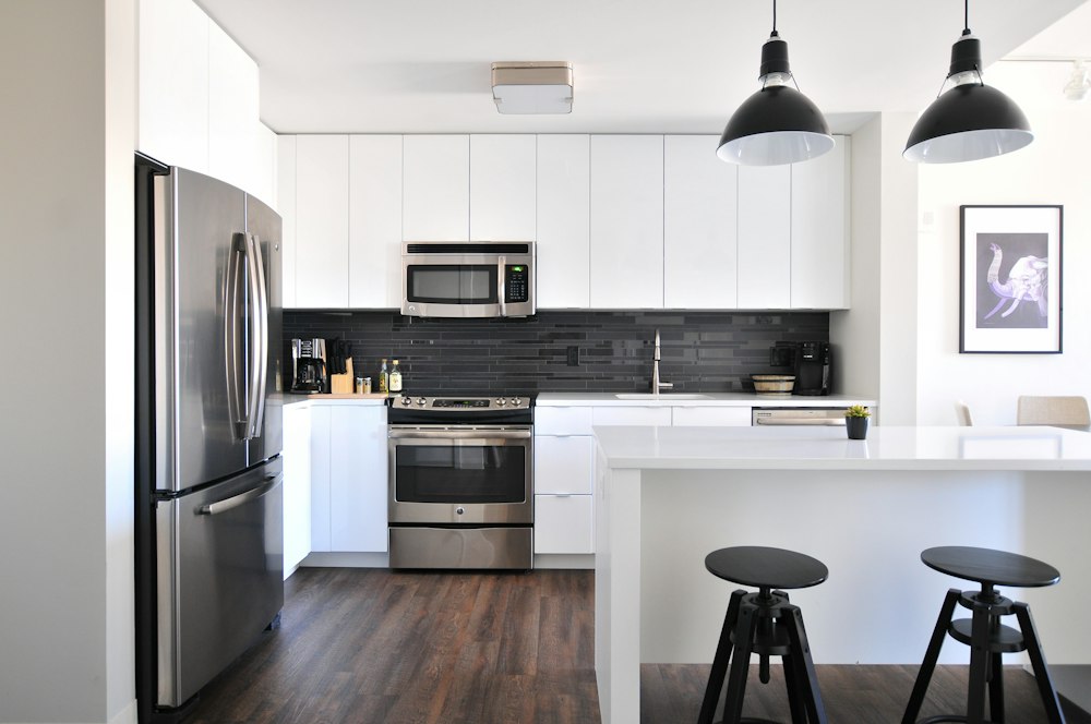 Illustrative photo: a kitchen island, a typical home for a coffee station
